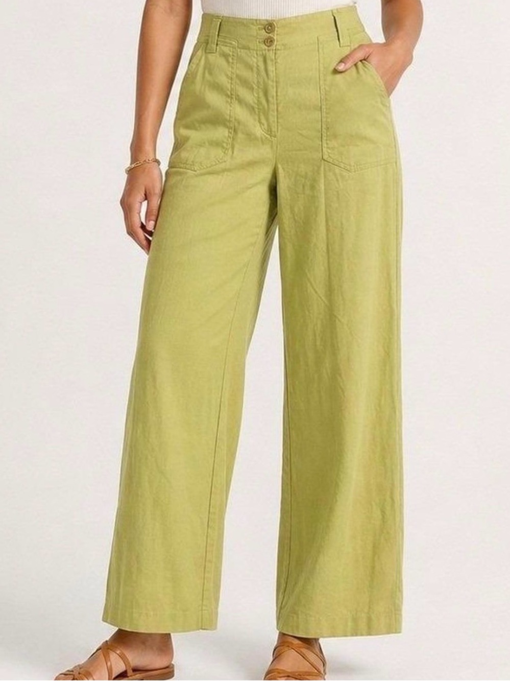 Maeve Anthropologie Chartreuse Green Wide Leg Pants Womens 12 High Rise